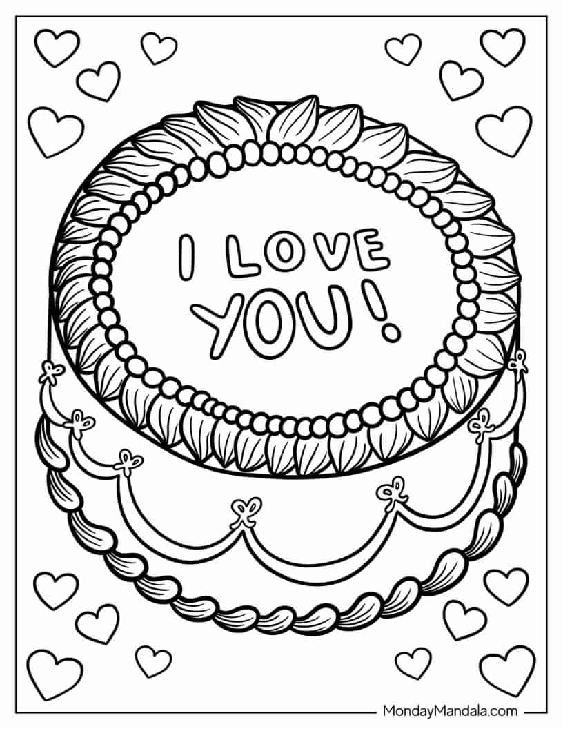 I Love You Cake Coloring Page coloring page