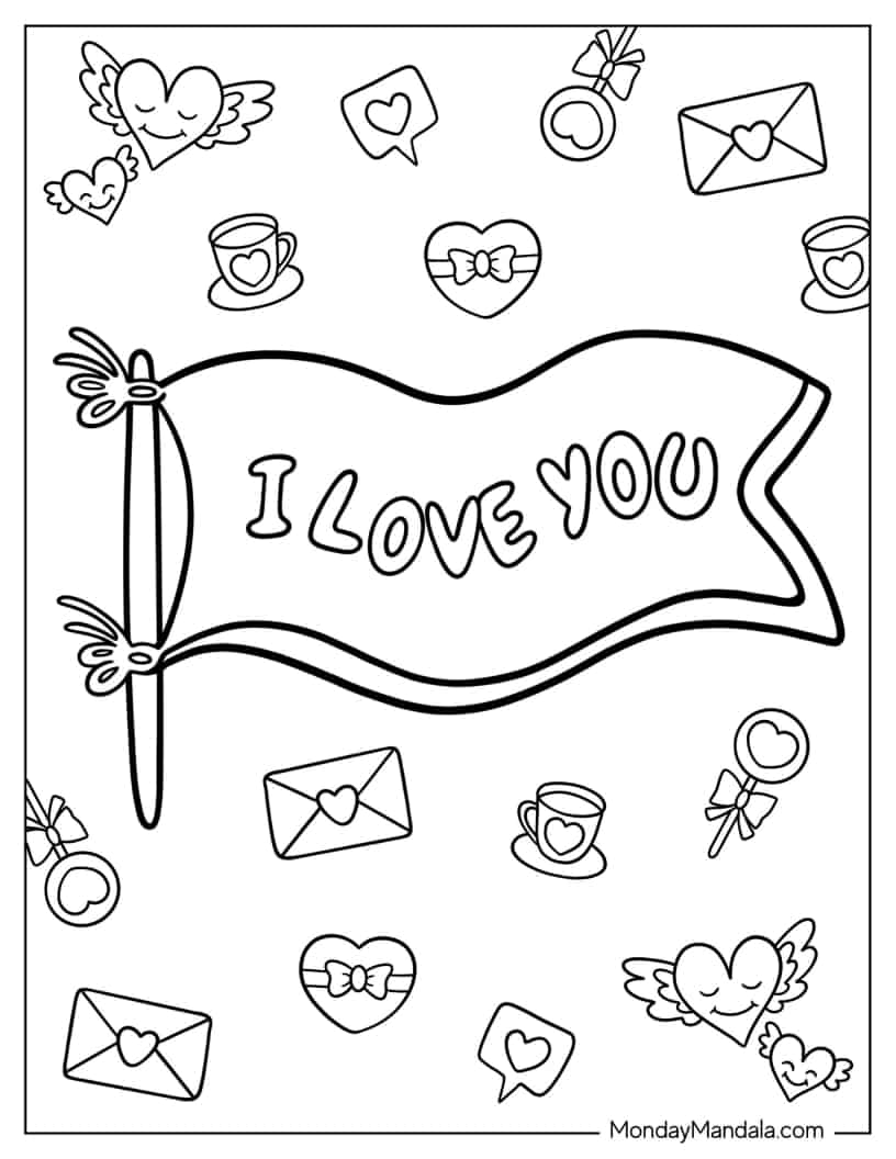 I Love You Flag coloring page — printable line art