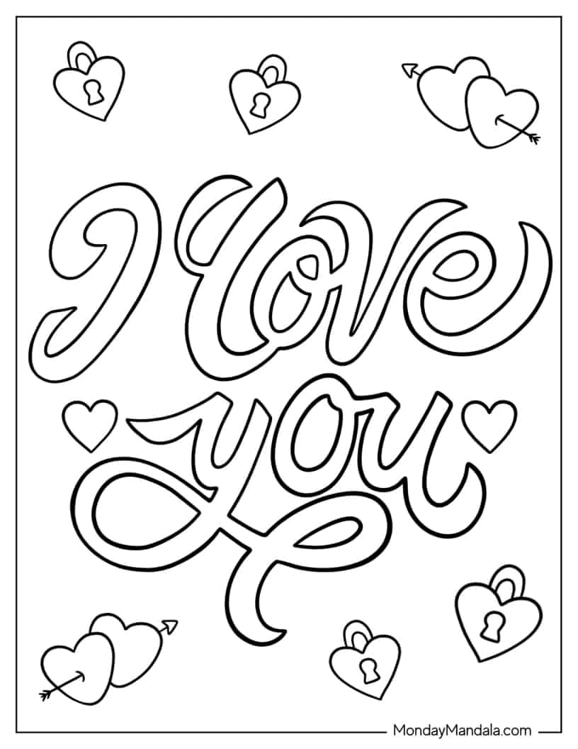 I Love You In Calligraphy To Color coloring page — printable line art
