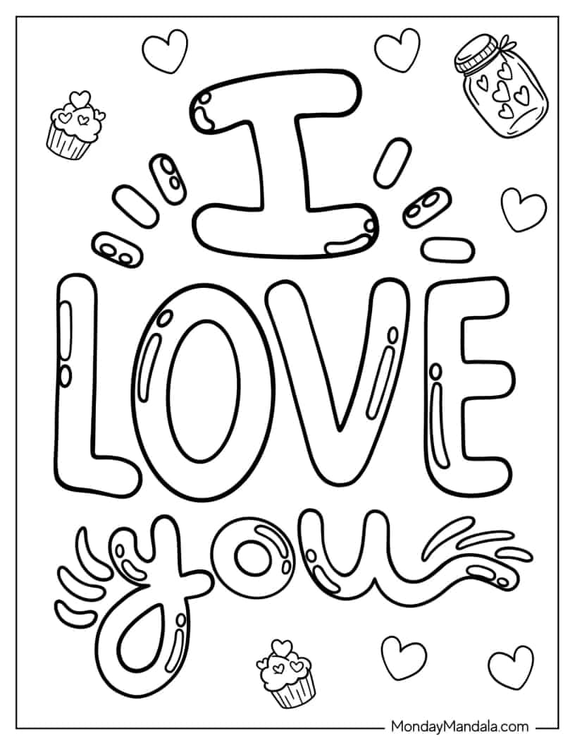 Large I Love You Text To Color coloring page