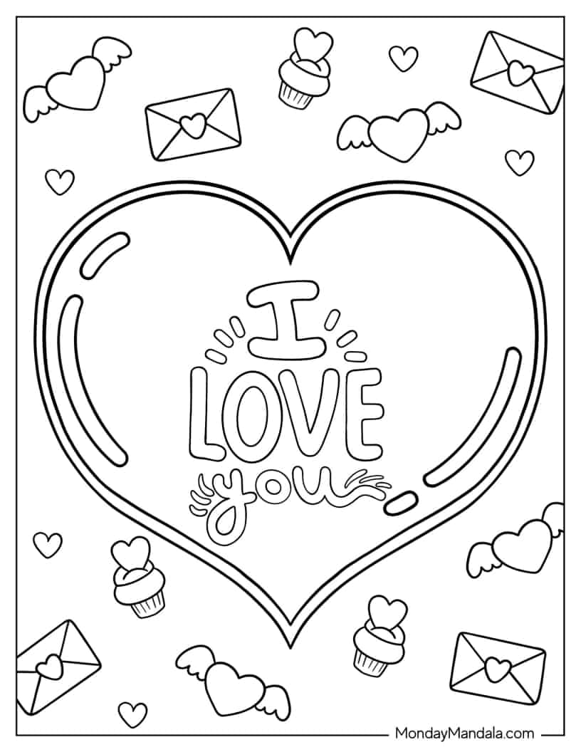Love Heart With I Love You Text coloring page