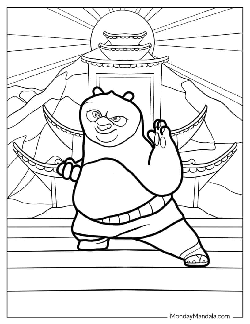 Coloring Page of Po In Front Of Temple coloring page