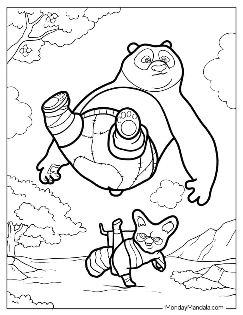 Master Shifu Kicking Po Coloring Page coloring page