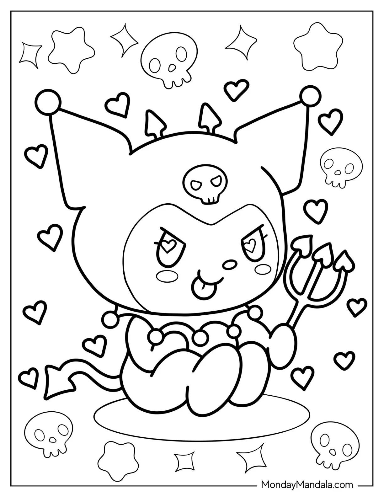 Cute Evil Kuromi Coloring Page For Preschoolers coloring page