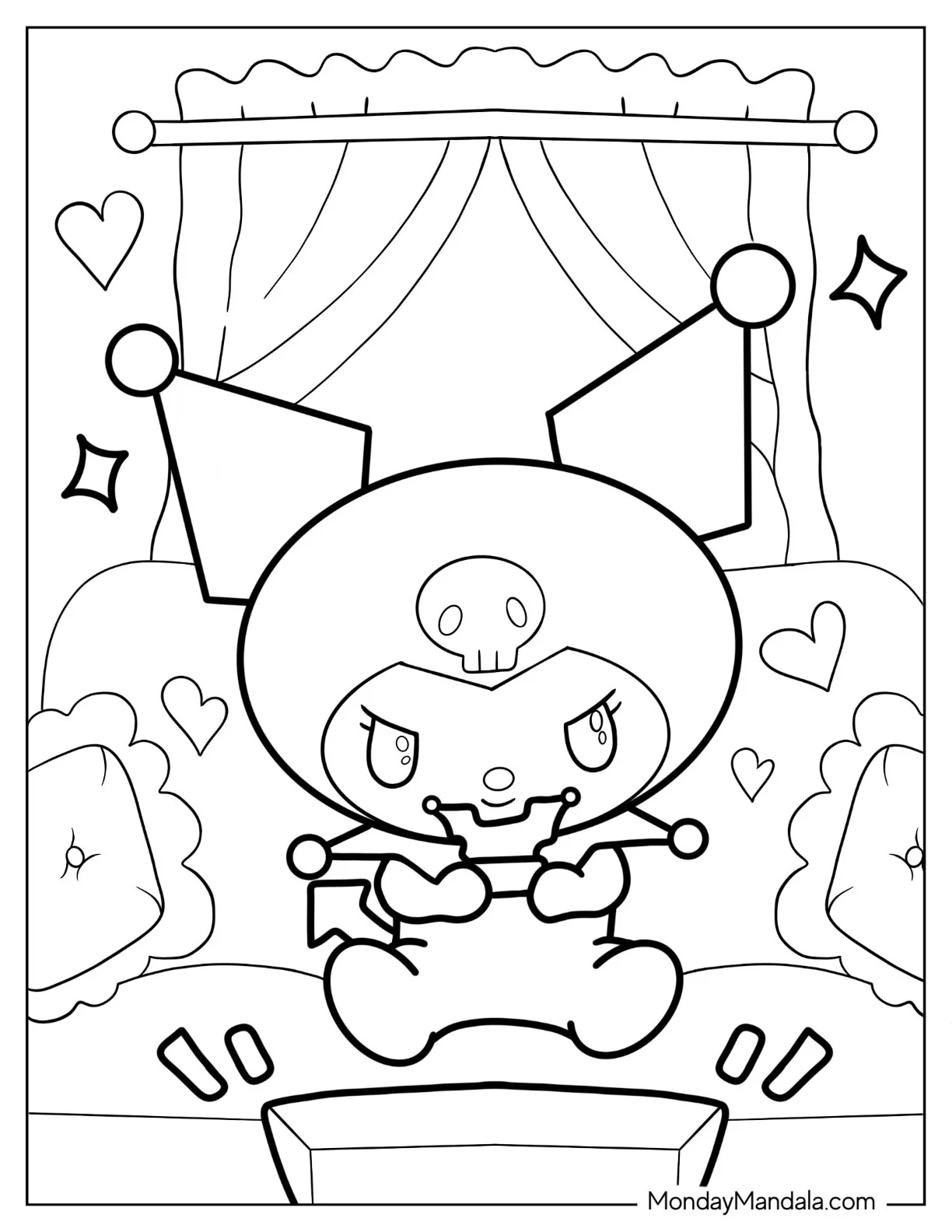 Cute Kuromi Coloring Page Playing Video Game coloring page