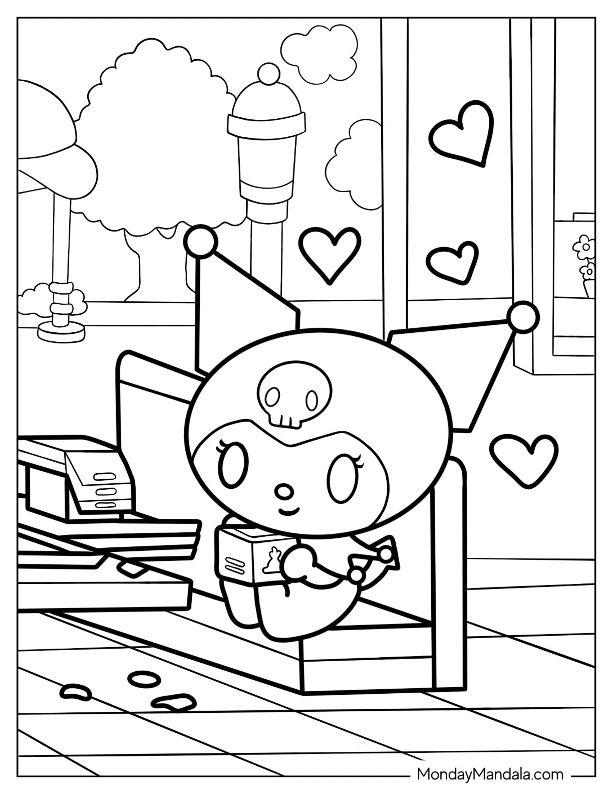 Easy Kuromi Coloring Page Holding Boxed Food coloring page