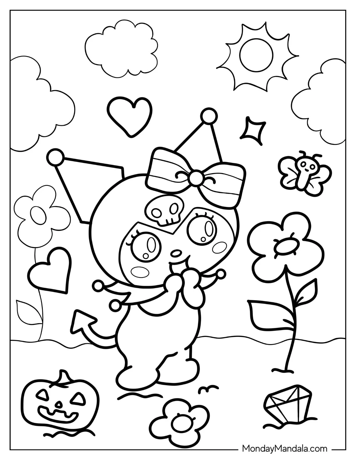 Kuromi Coloring Page Excited Over Flower coloring page