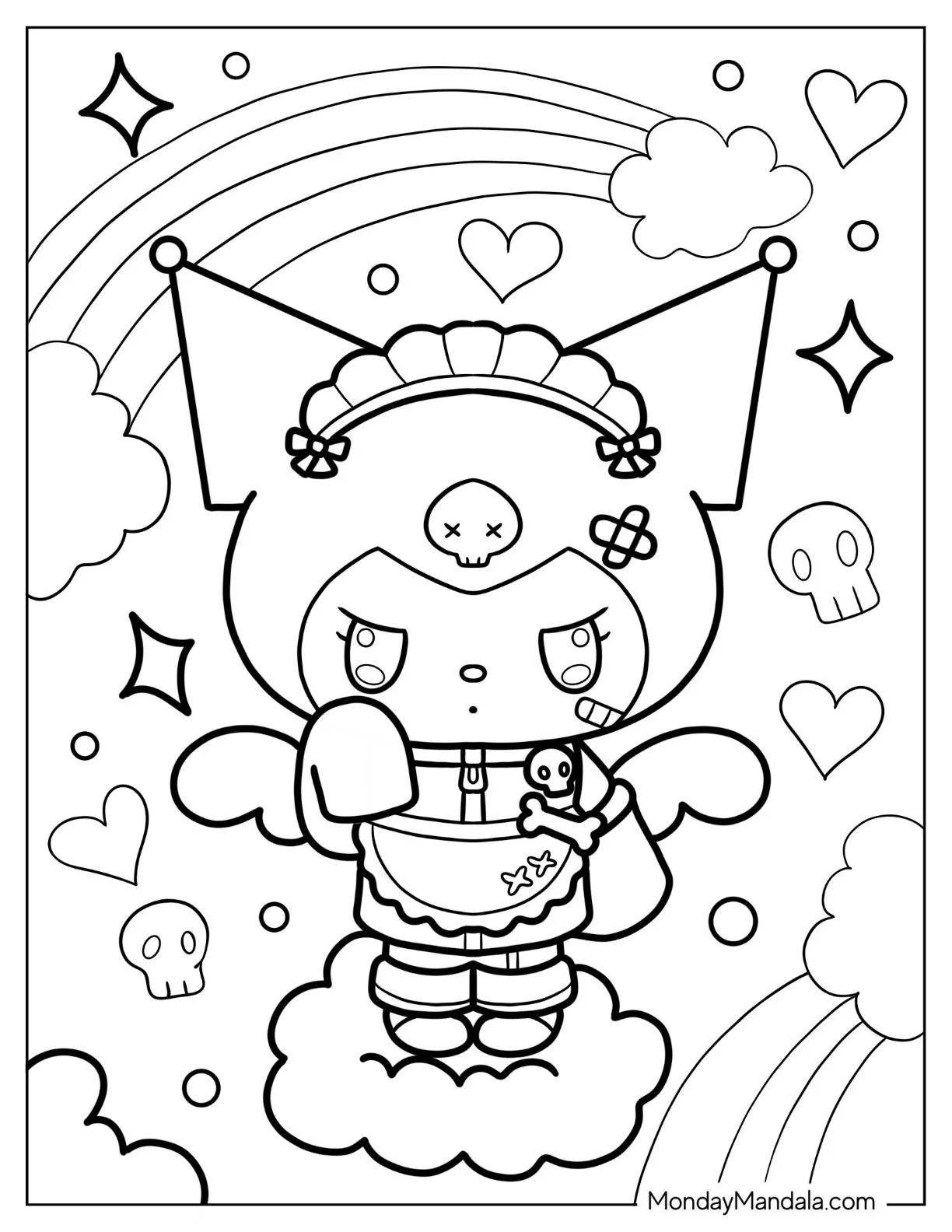 Kuromi Coloring Page In Punk Maid Uniform coloring page