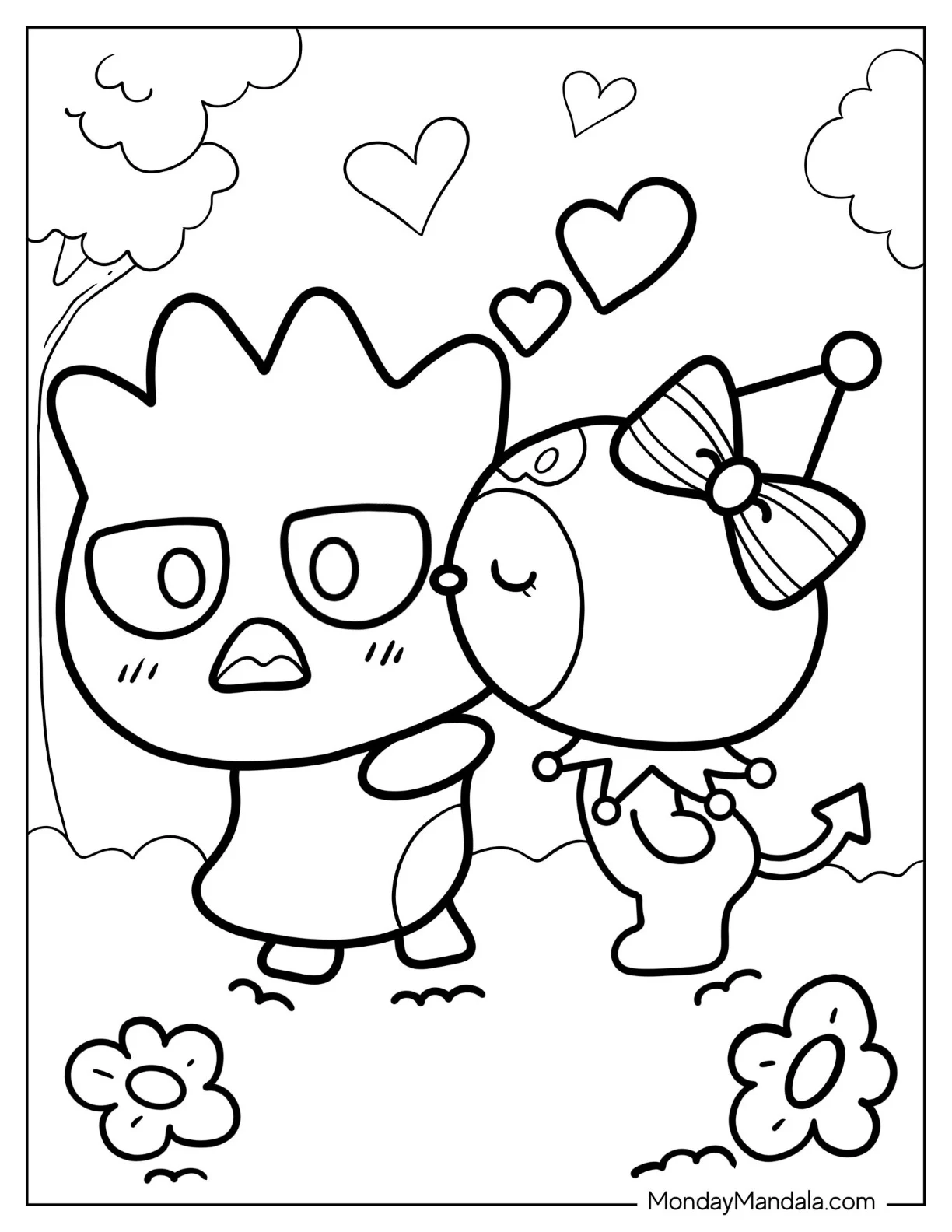 Kuromi Coloring Page Kissing Badtz Maru On The Cheek coloring page
