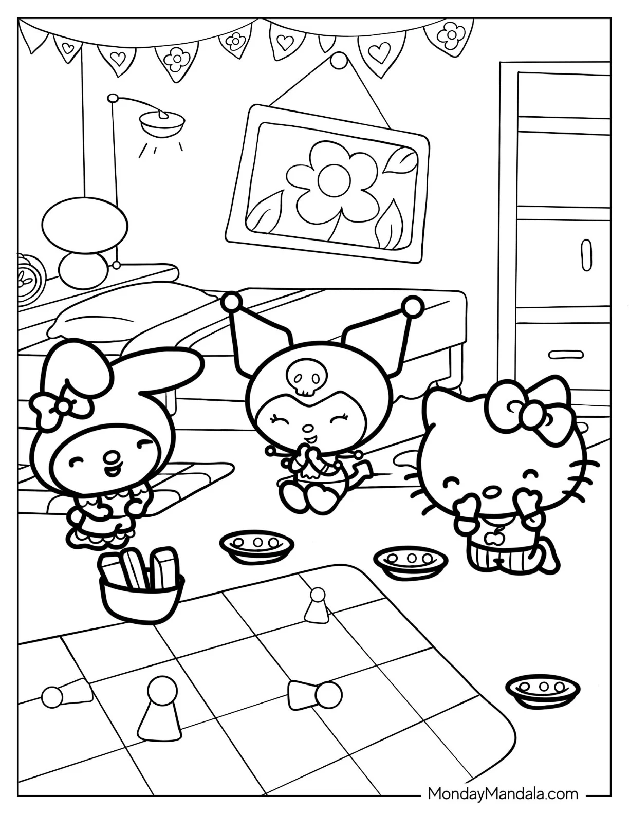 Kuromi Coloring Page Laughing With My Melody And Hello Kitty coloring page