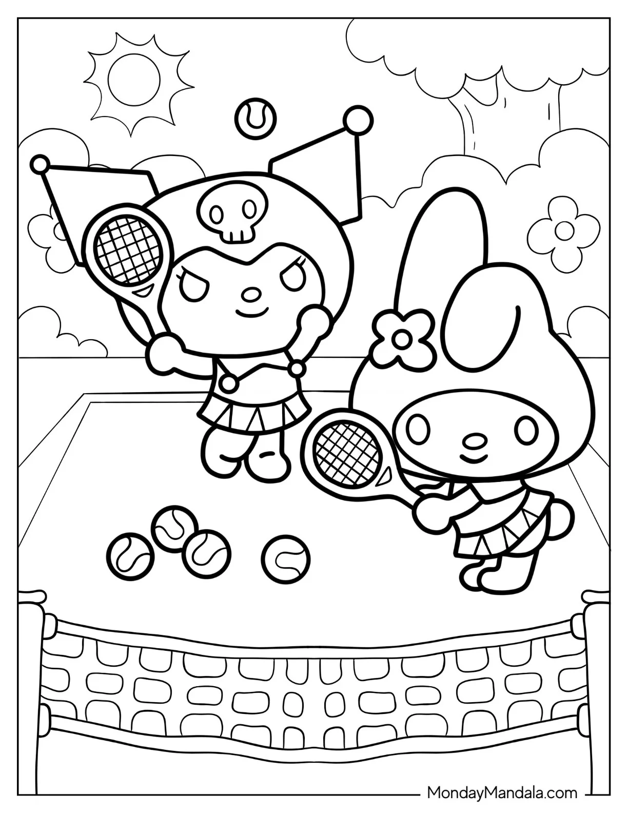 Kuromi Coloring Page Playing Tennis With My Melody coloring page