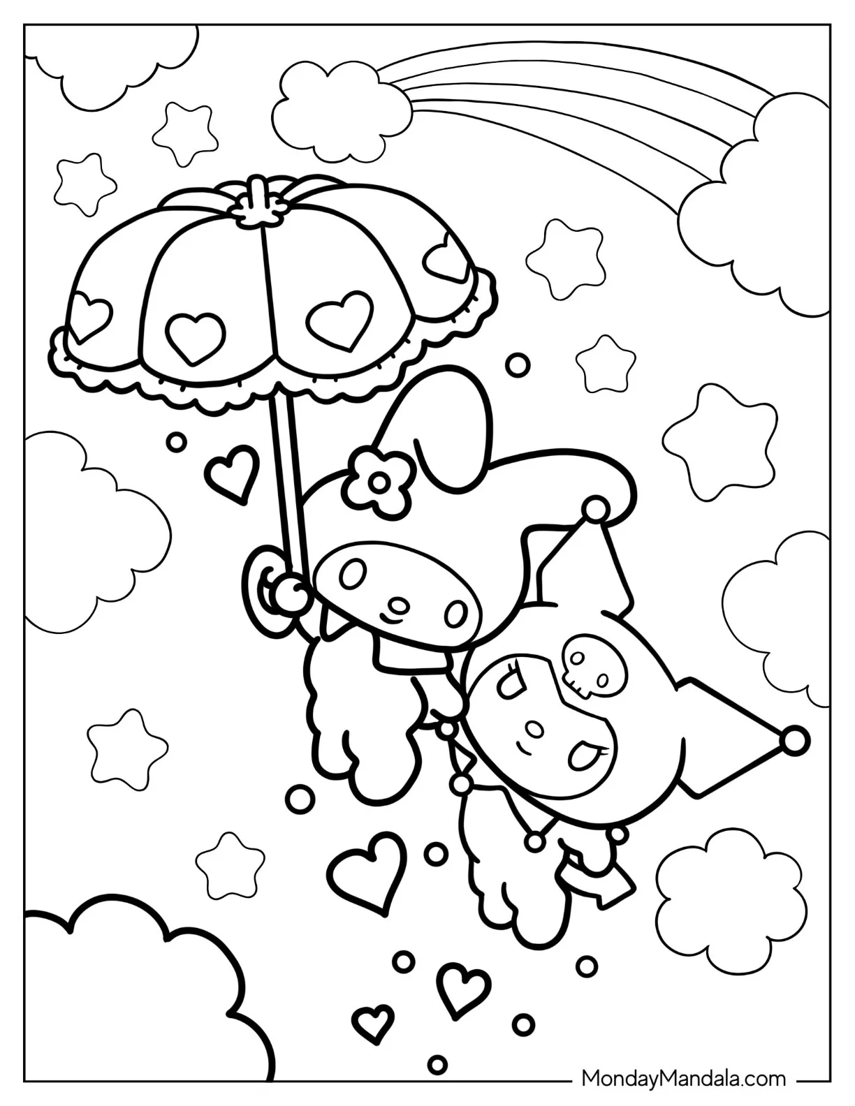 Umbrella Carrying Melody And Kuromi Coloring Page coloring page