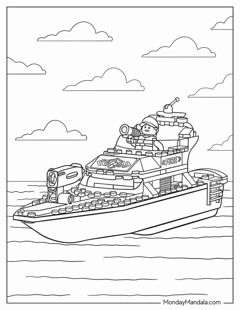 Coloring Sheet Of City Fire Rescue Boat coloring page