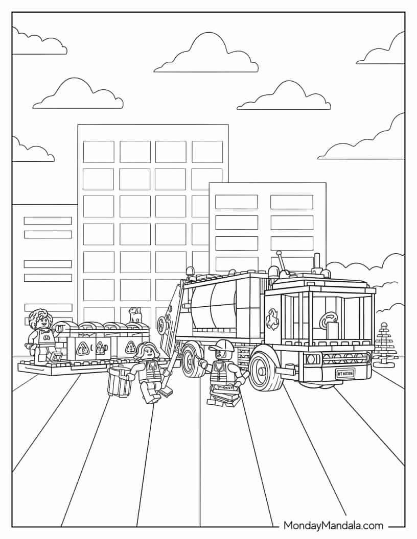 Coloring Sheet Of Lego City Recycling Truck coloring page — printable line art