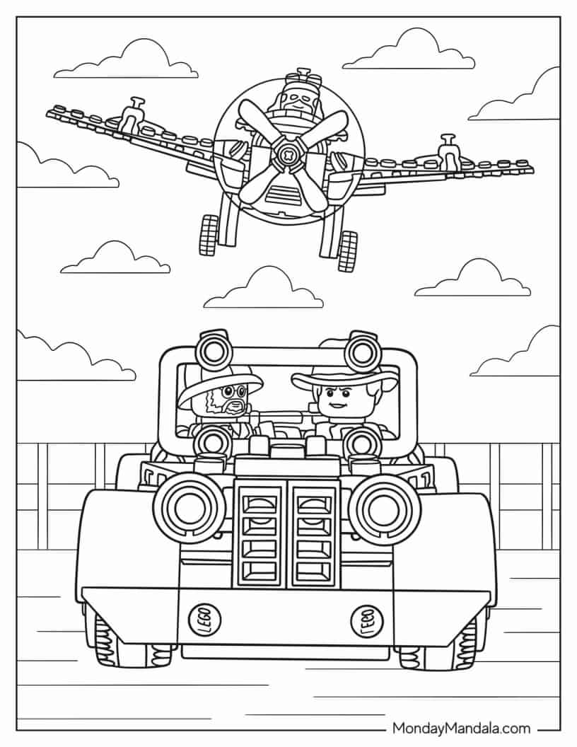 Coloring Sheet Of Lego Indiana Jones Fighter Plane Chase coloring page — printable line art