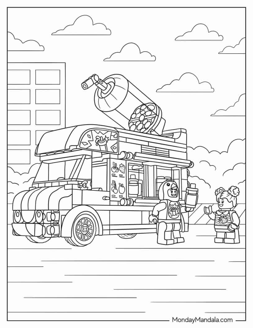 Cute Lego City Penguin Slushy Van coloring page — printable line art