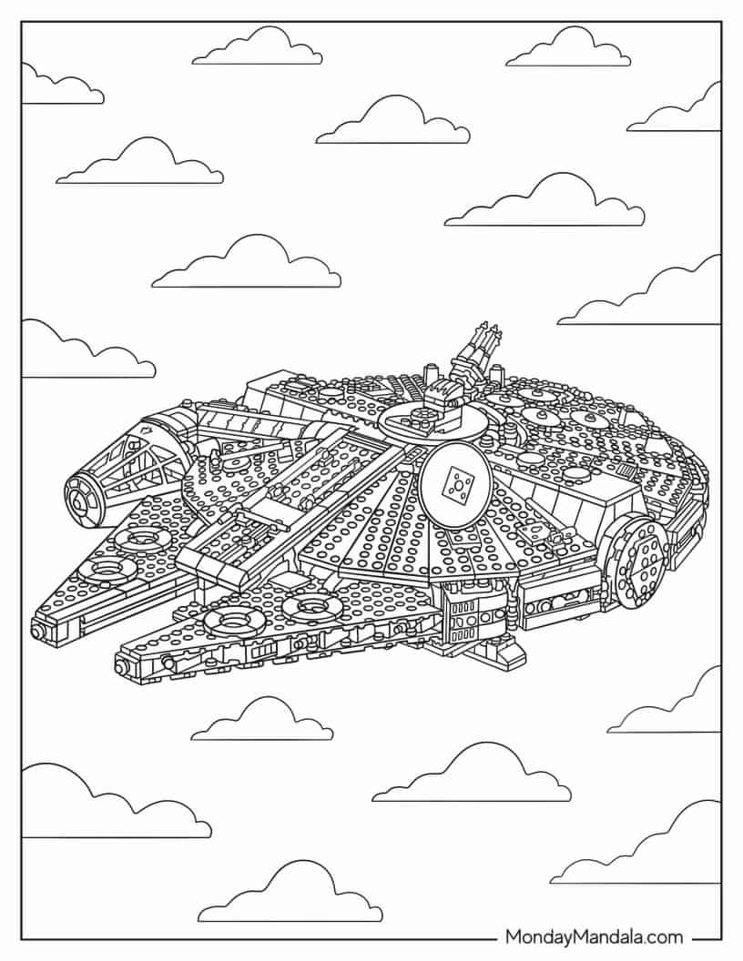 Detailed Coloring Sheet Of Star Wars Millennium Falcon coloring page