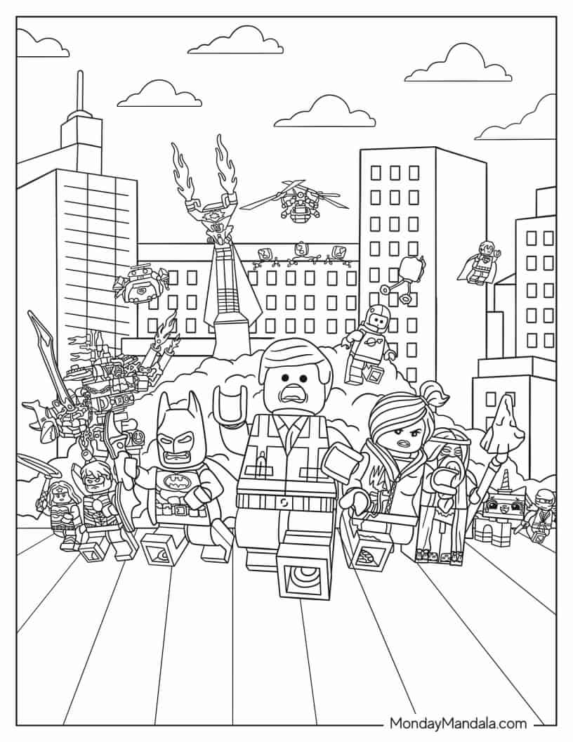 Detailed Lego Movie Poster To Color coloring page — printable line art