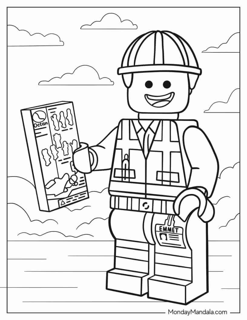 Emmet Doing Construction Work coloring page — printable line art