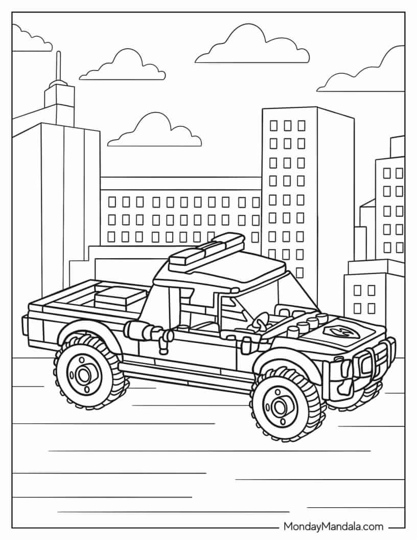 Lego City Fire Rescue _ Police Chase Truck coloring page