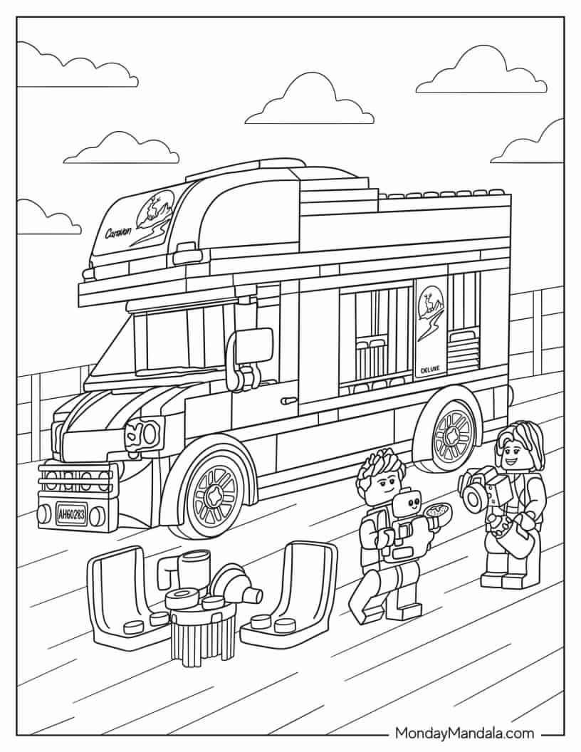Lego City Holiday Camper Van coloring page — printable line art