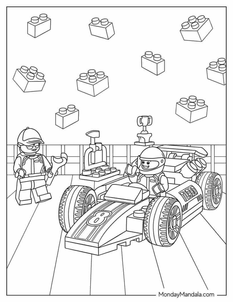 Lego City Race Car coloring page — printable line art