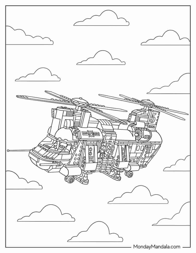 LEGO City Volcano Heavy-lift Helicopter Coloring Page coloring page — printable line art