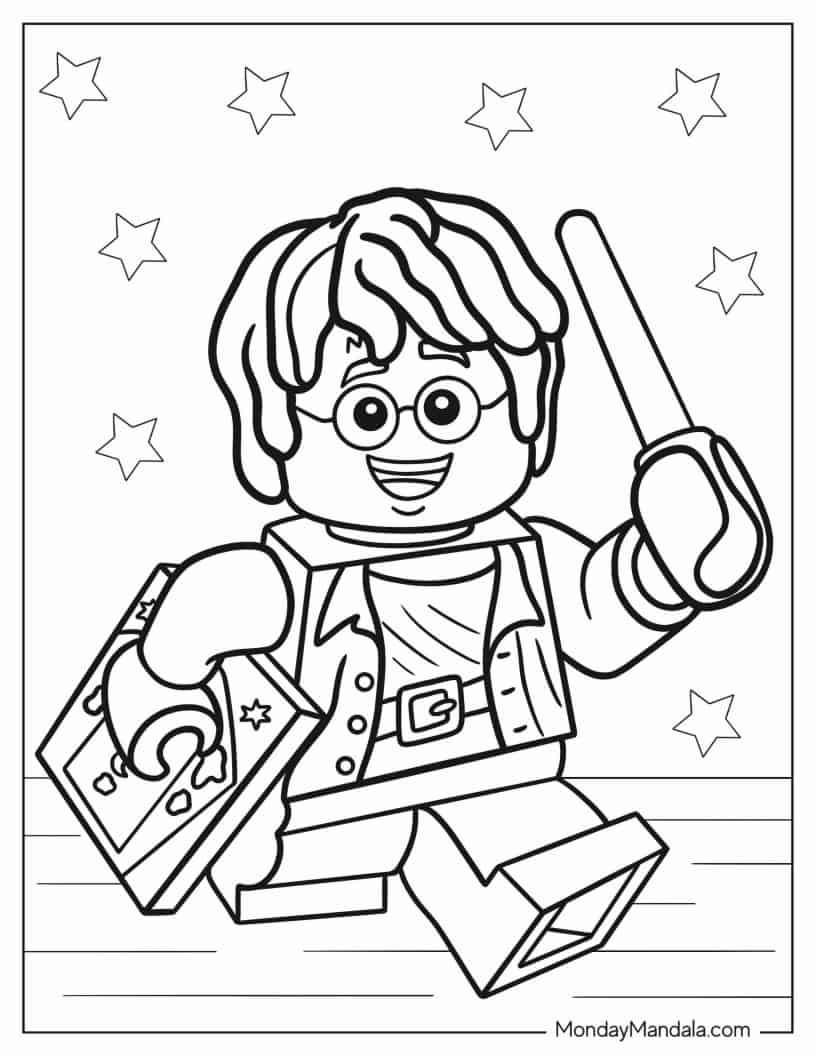 Lego Harry Potter With Wand coloring page — printable line art