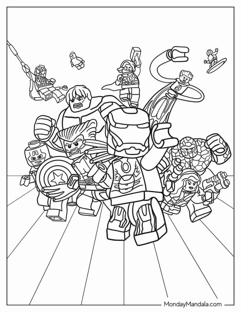 Lego Marvel Avengers Poster To Color coloring page — printable line art