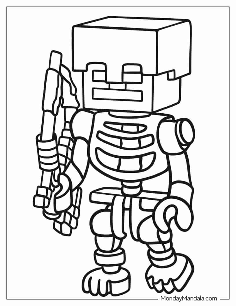 Lego Minecraft Skeleton With Bow And Arrow coloring page — printable line art