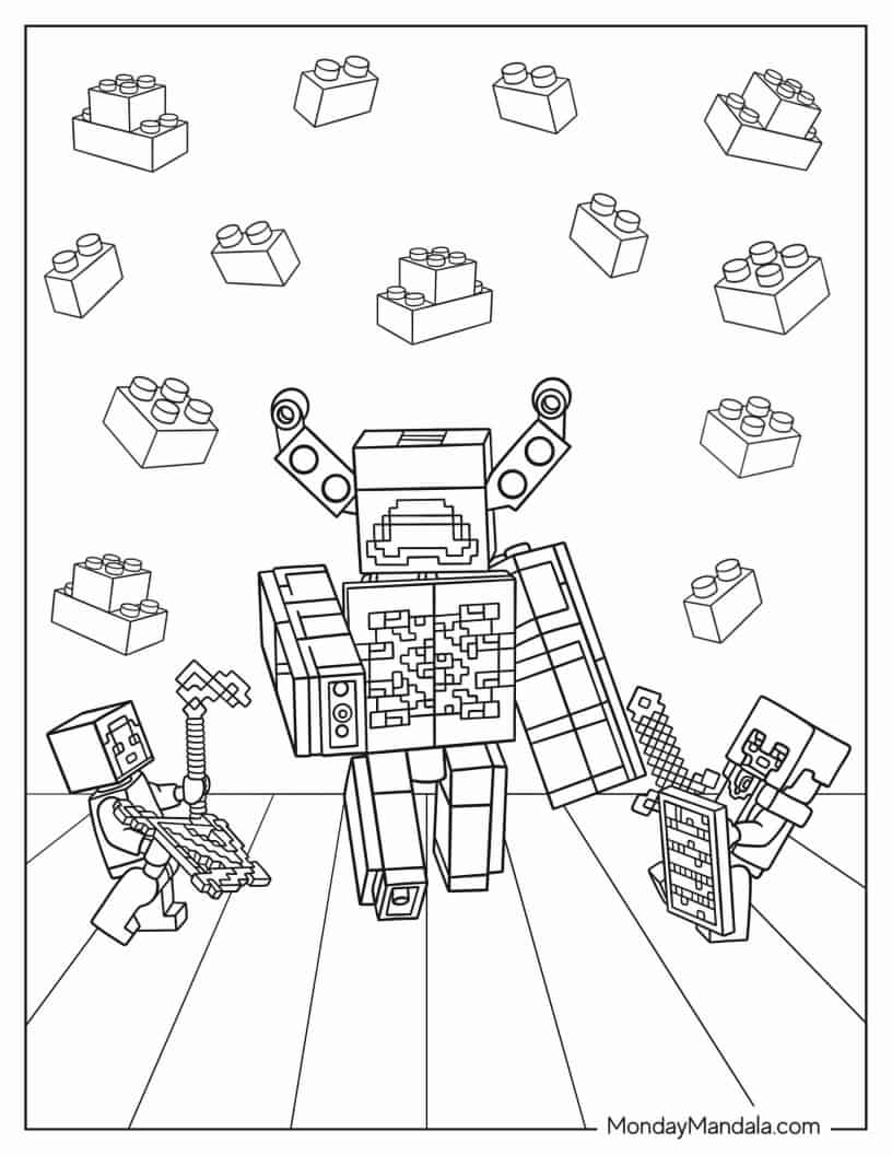 LEGO Minecraft The Deep Dark Battle coloring page — printable line art
