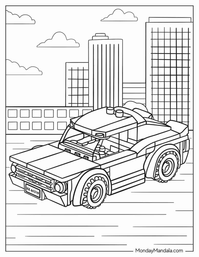 Outline Of Lego Car In City coloring page