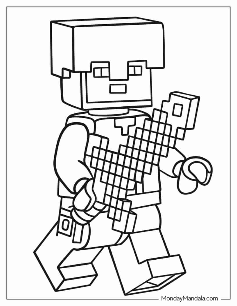 Outline Of Lego Minecraft Guardian Warrior coloring page