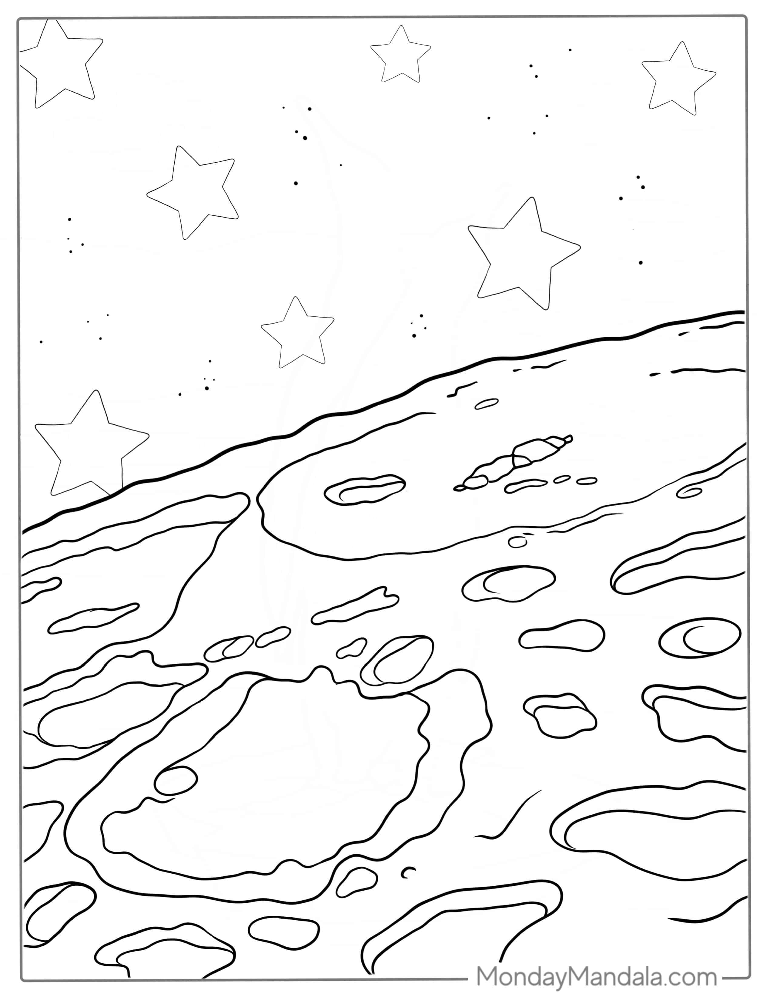 Detailed View Of Moon Craters Coloring Page coloring page