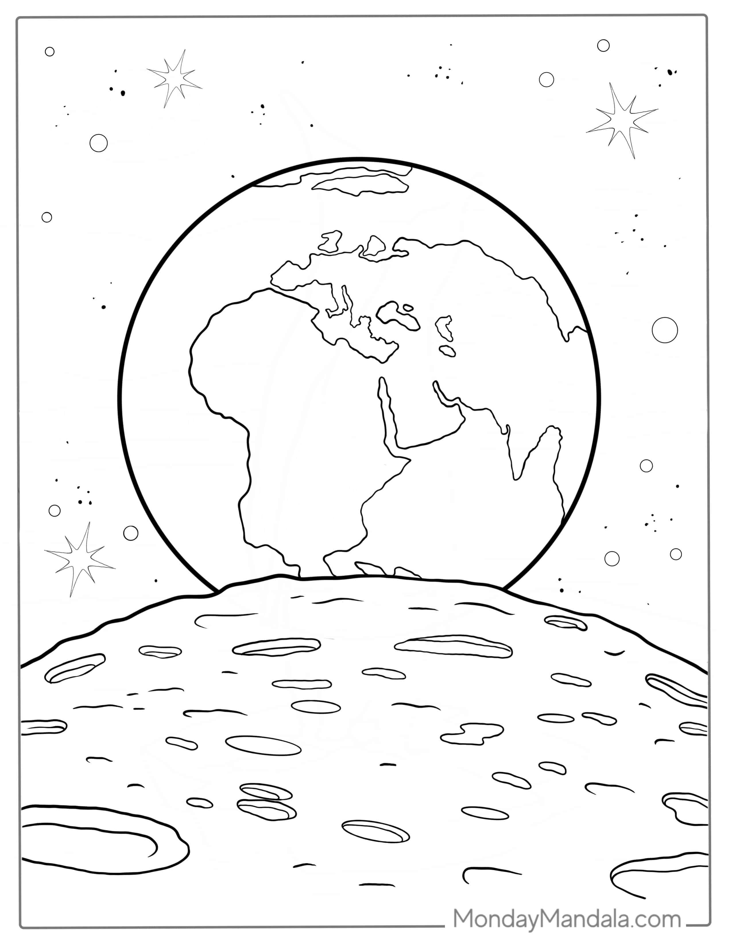 Earth Rising Over Moon Coloring Sheet coloring page