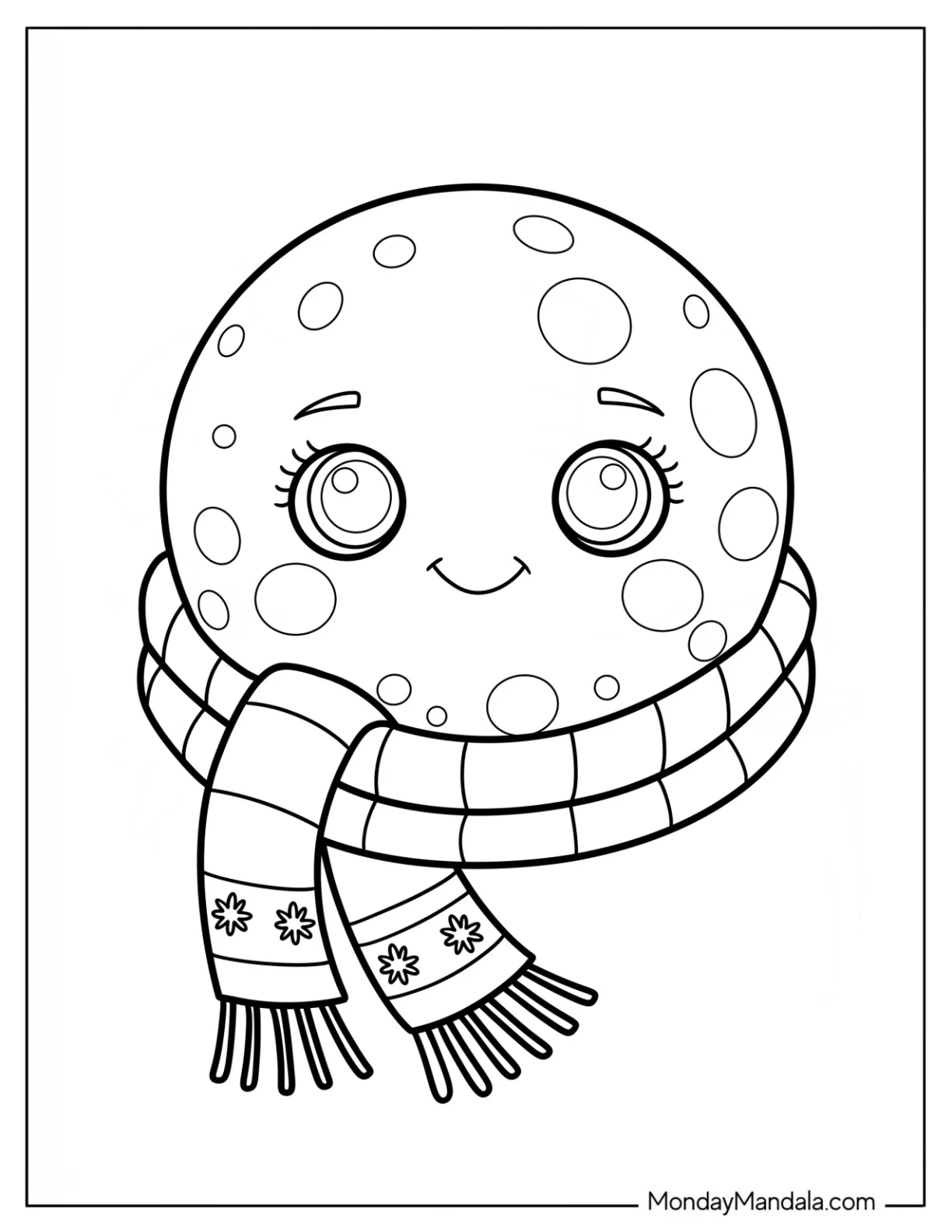 Pretty Moon Coloring Page Wearing a Scarf for Kids coloring page
