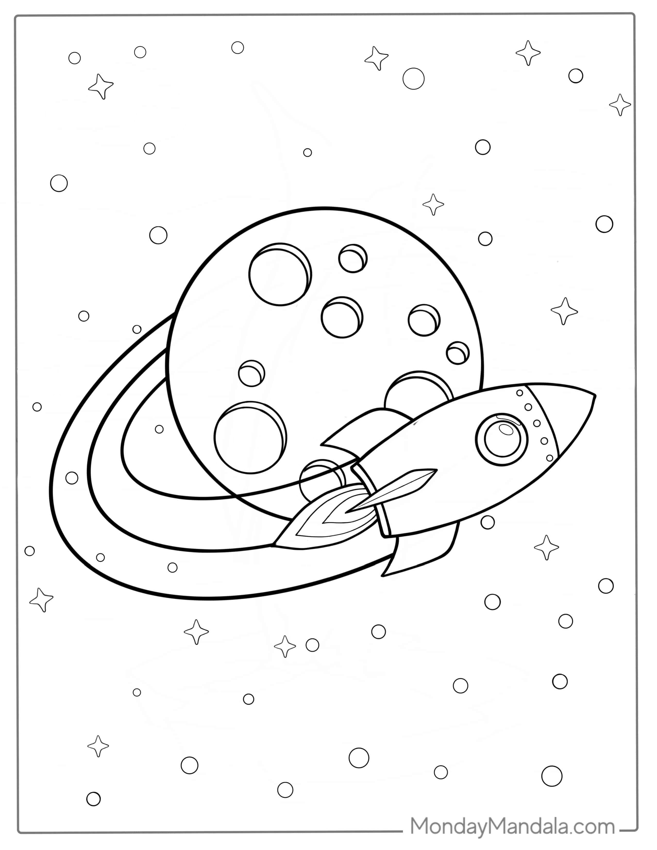 Rocket Flying Past The Moon Coloring Sheet coloring page