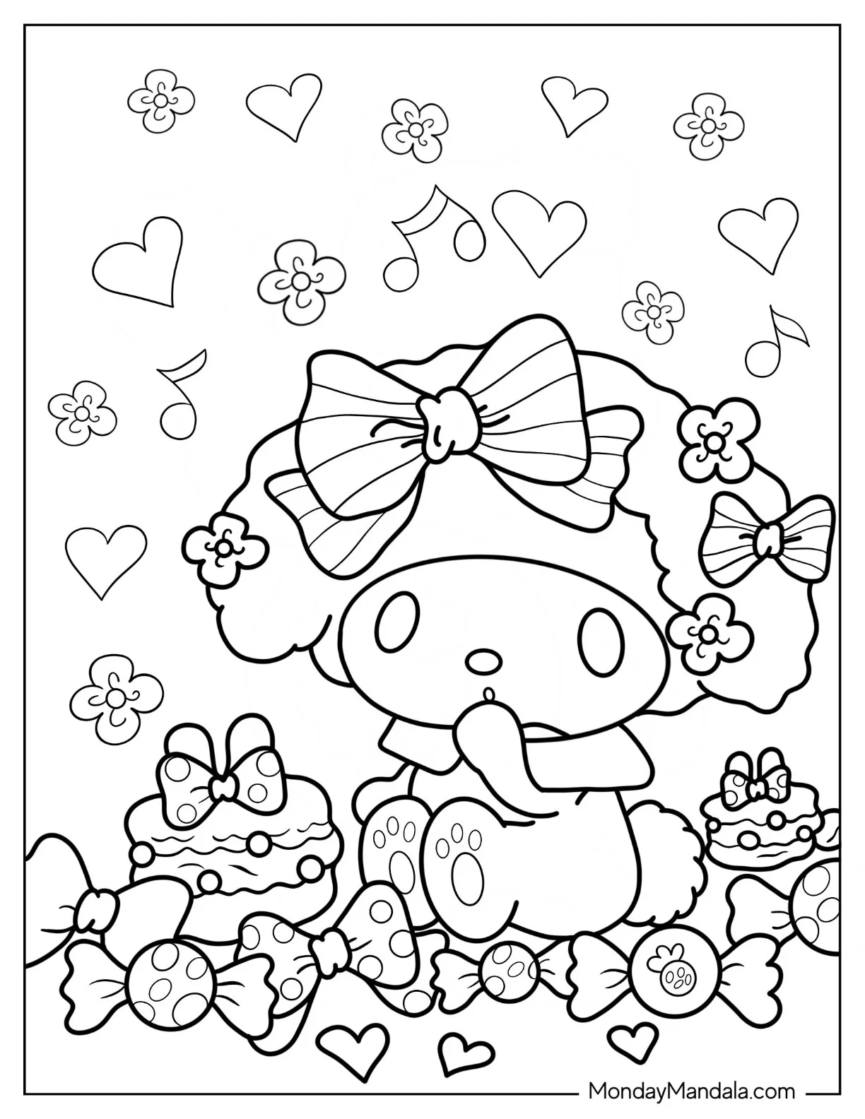 Cute My Melody Coloring Page Surrounded By Sweets coloring page