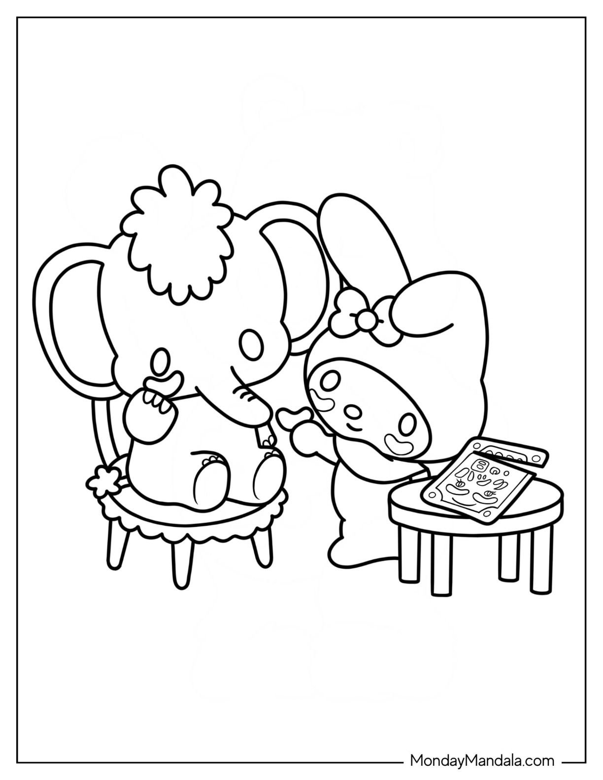 My Melody Coloring Page Feeding Zou Chips coloring page