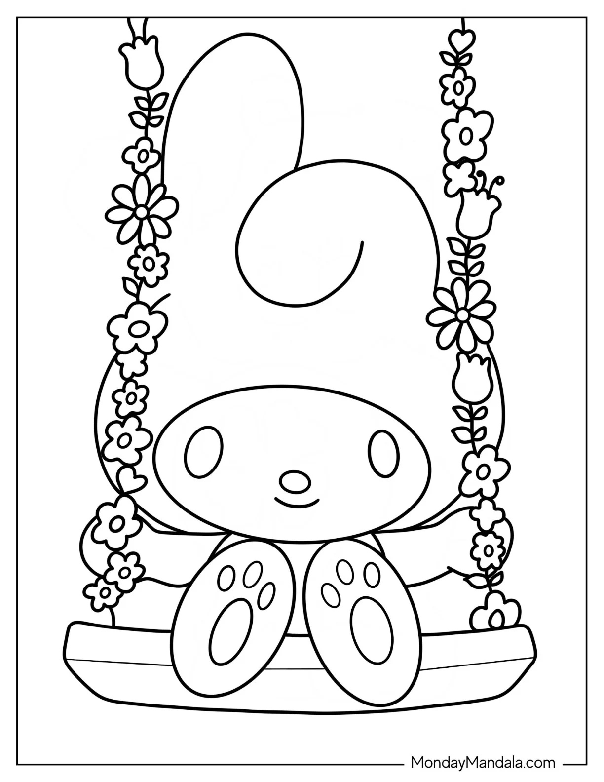 My Melody Coloring Page On Swing For Preschoolers coloring page