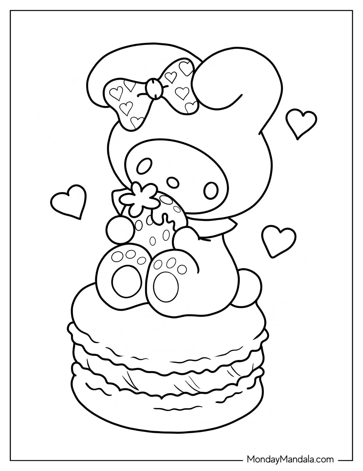 My Melody Coloring Page Sitting On Top Of Macaron coloring page