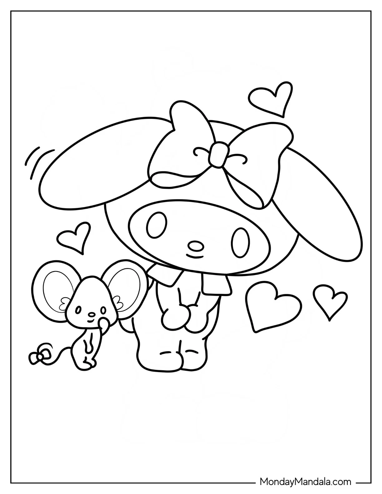 My Melody Coloring Page With Best Friend Flat coloring page