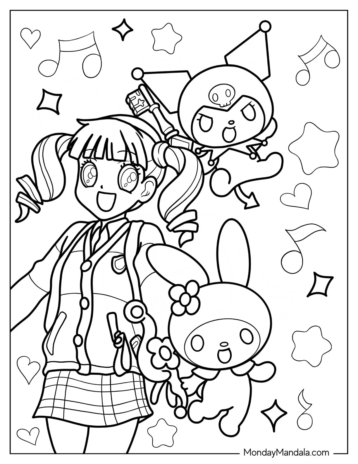 My Melody Coloring Page With Uta Yumeno And Kuromi coloring page
