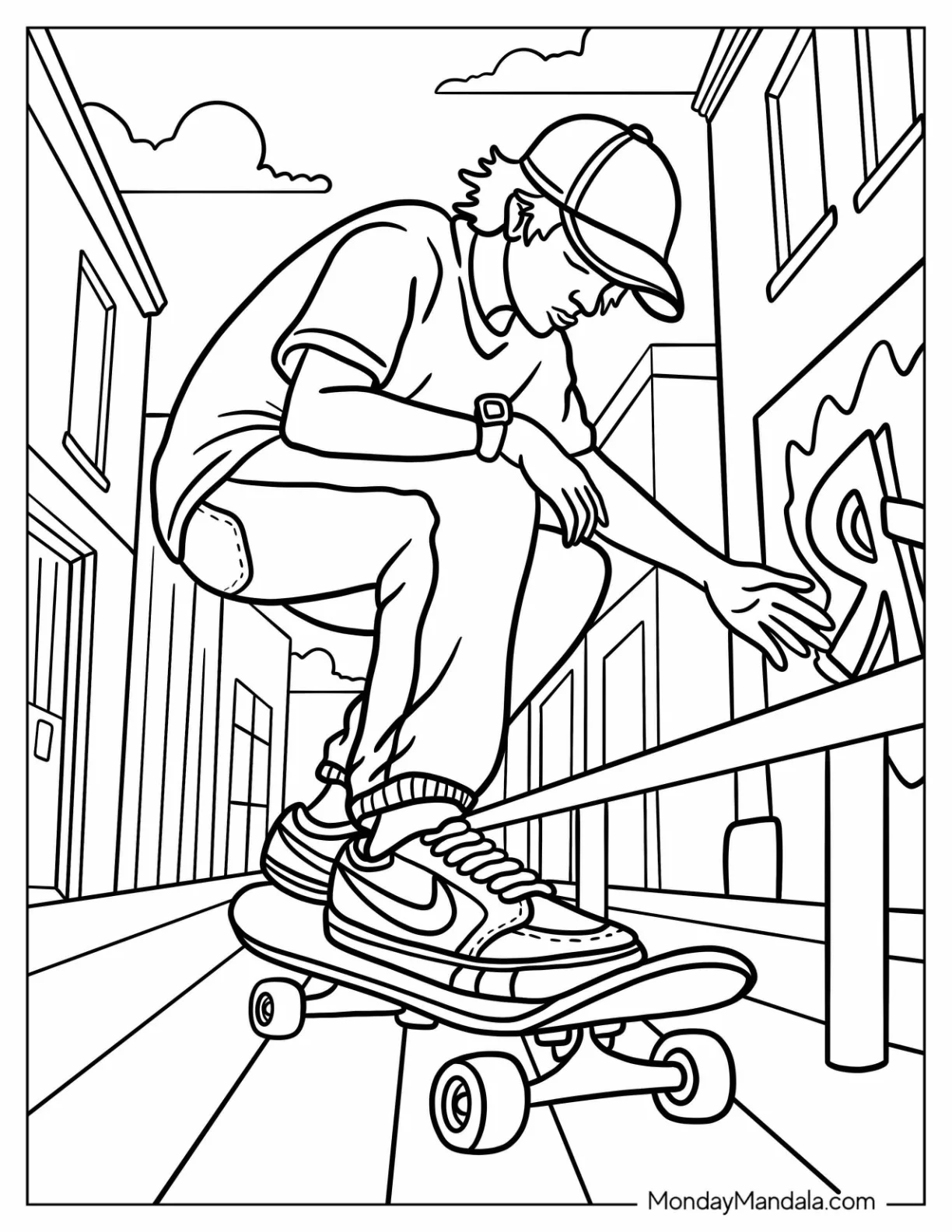 Man Skateboarding in Nike Coloring Page Shoes coloring page