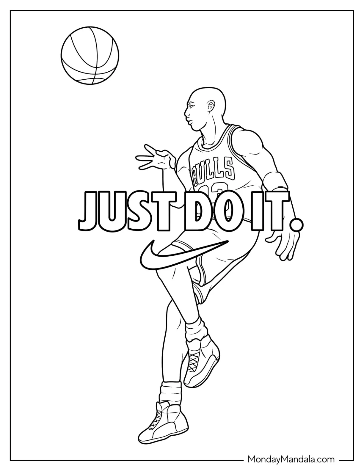 Michael Jordan Throwing Ball Nike Coloring Page Poster coloring page
