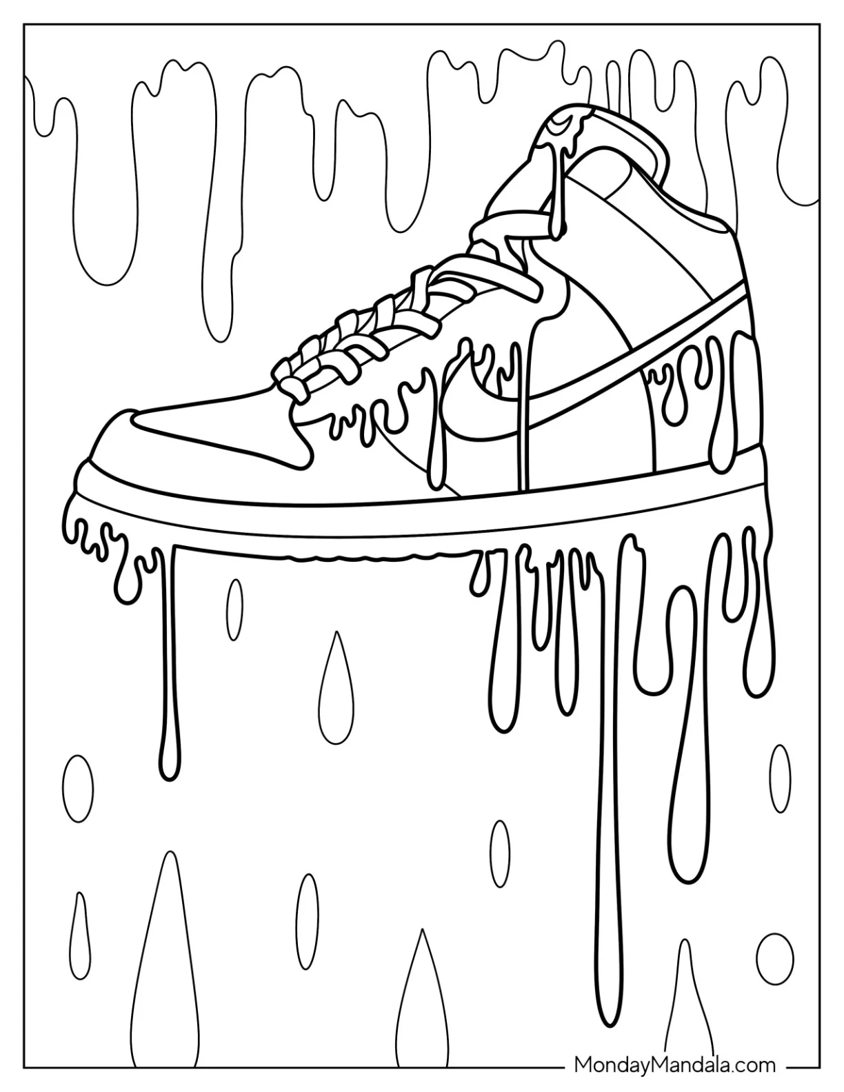 Nike Coloring Page Of Air Jordan Melting Paint coloring page — printable line art
