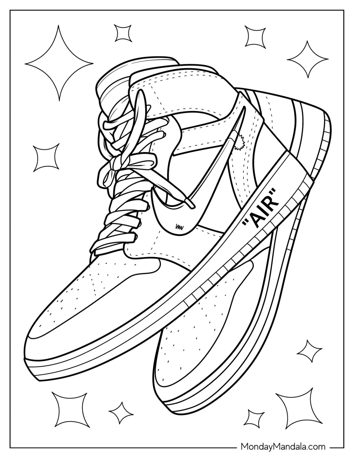 Nike Coloring Page Of Air Jordan Shoes Side View coloring page — printable line art