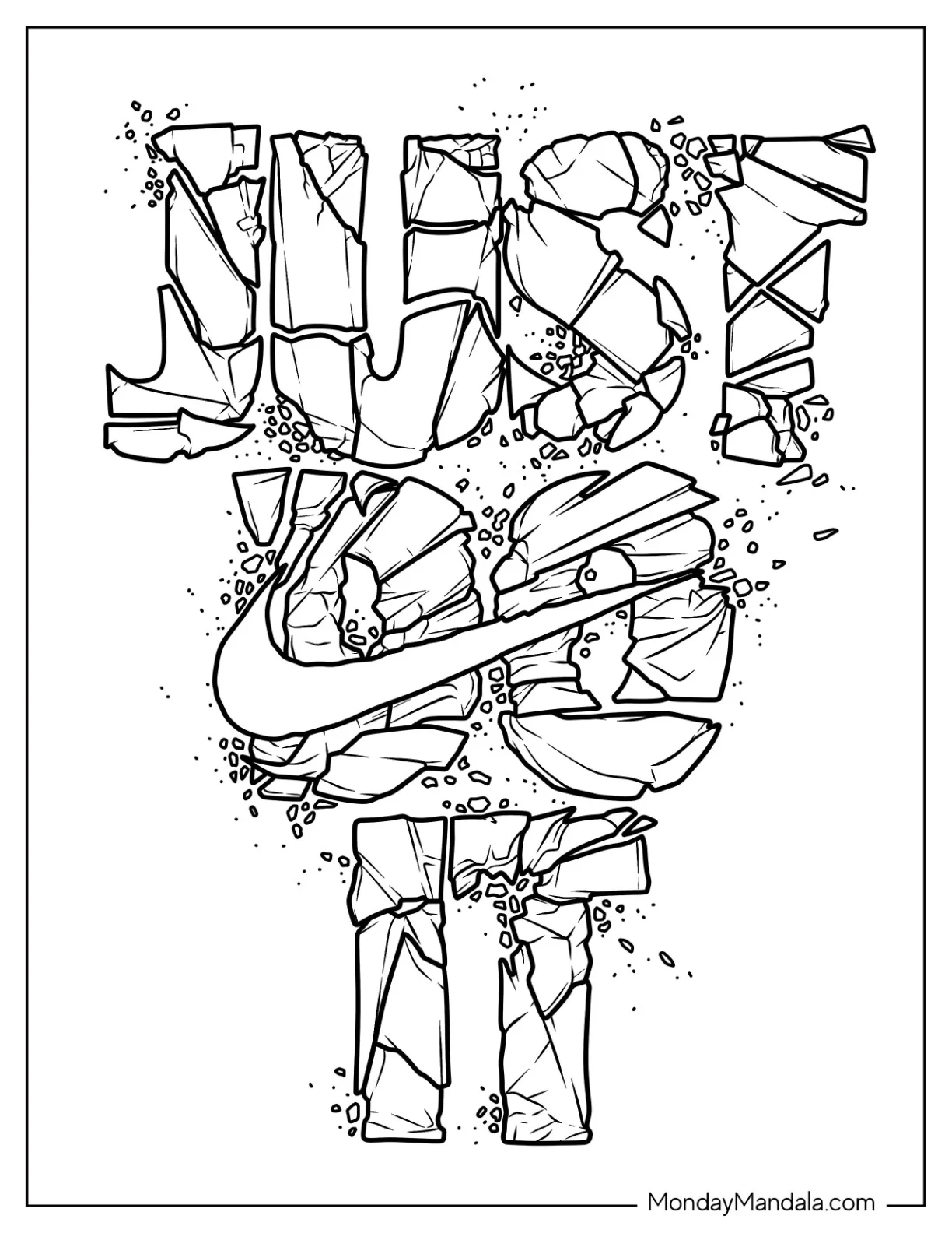 Nike Coloring Page Of Crumbling Just Do It Logo coloring page — printable line art