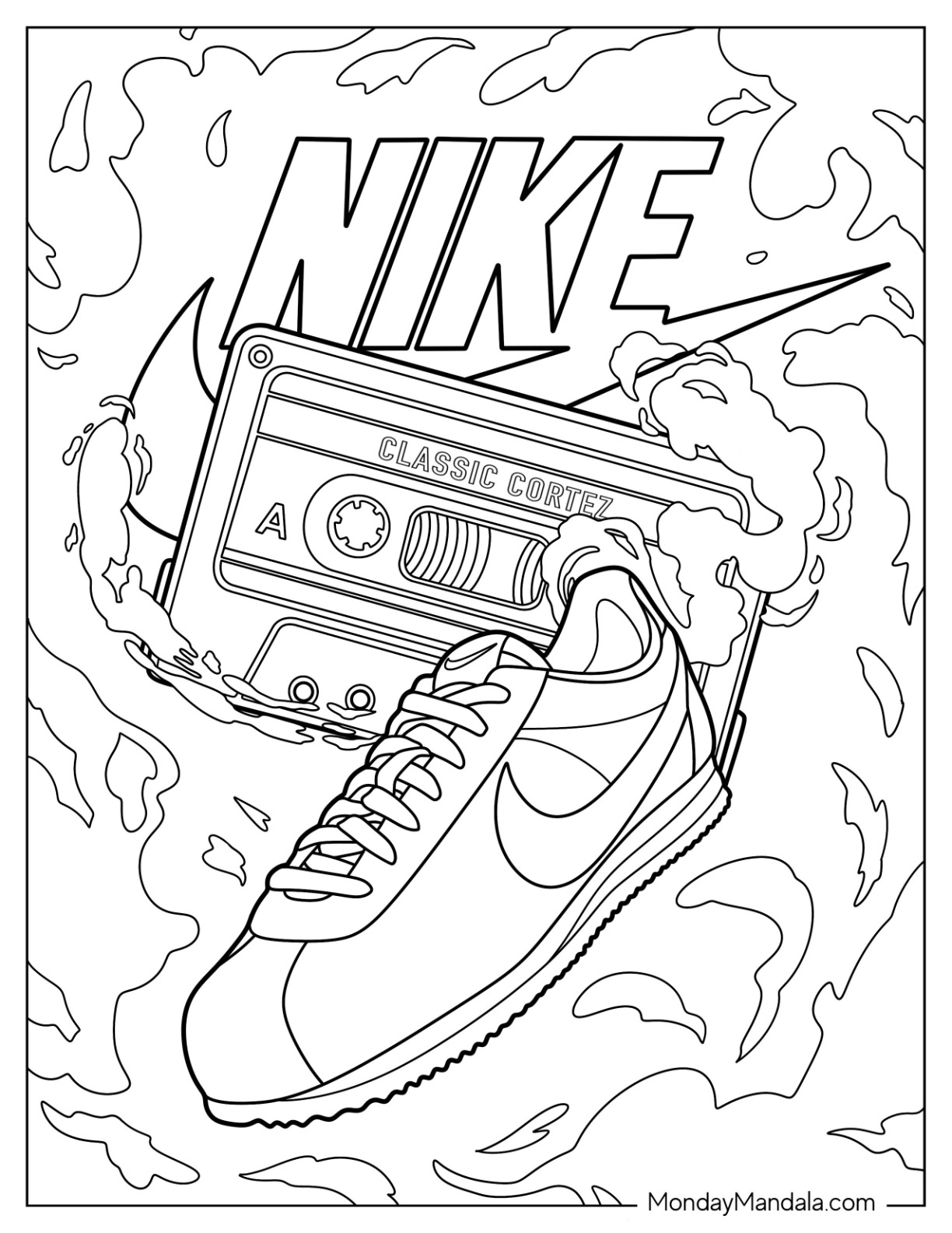 Nike Coloring Page Of Sneaker Poster With Cassette Tape coloring page
