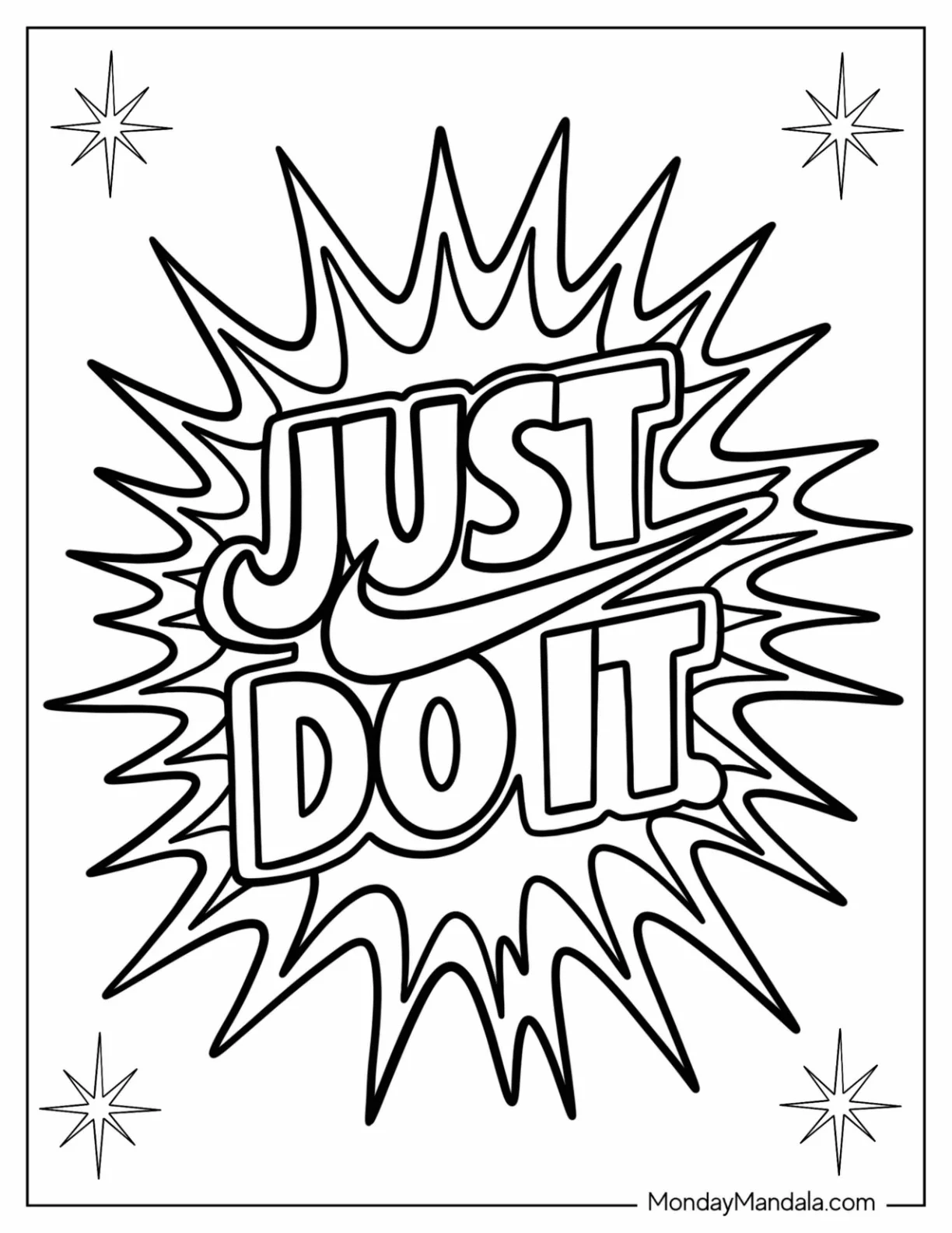 Nike Just Do It Logo in Comic Bubble Coloring Sheet for Kids coloring page — printable line art
